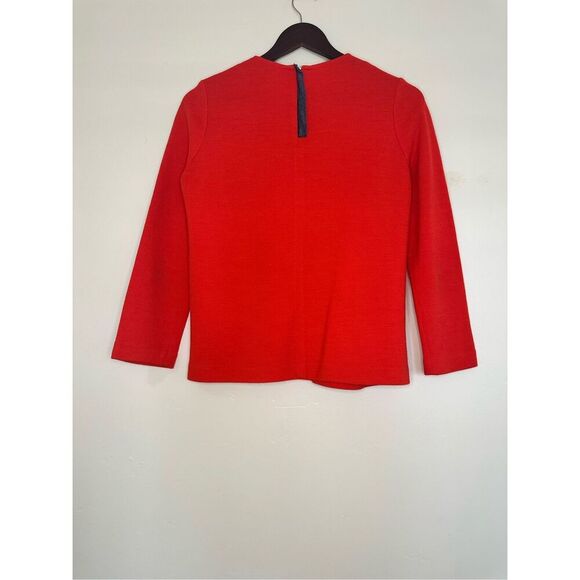 Sandro Red Wool Blend Long Sleeve Top With Denim Pop Size 8 - Picture 3 of 6
